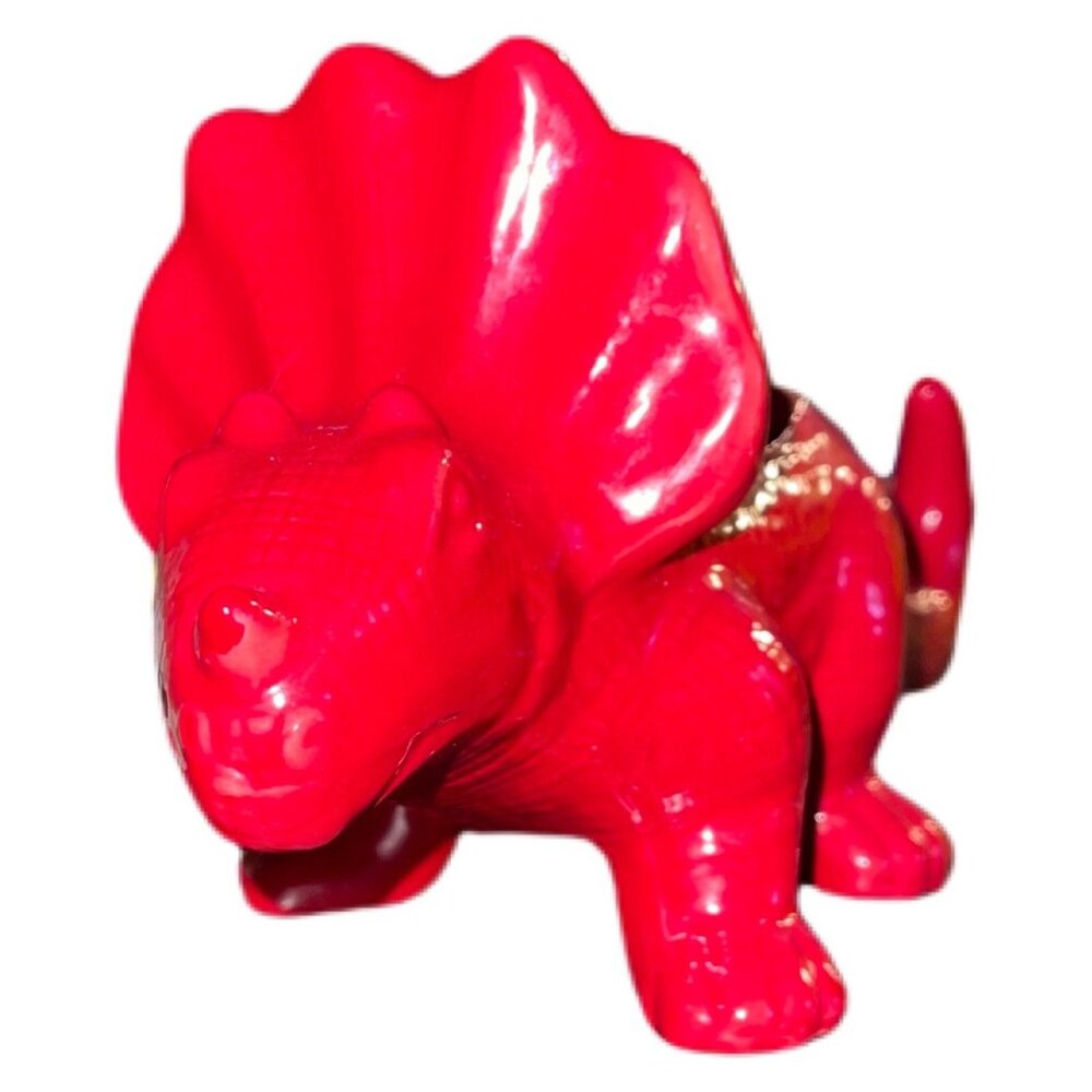 Triceratops Dinosaur Planter Red Ceramic Cactus Succulents 4” W X 4.5” H X 8” L